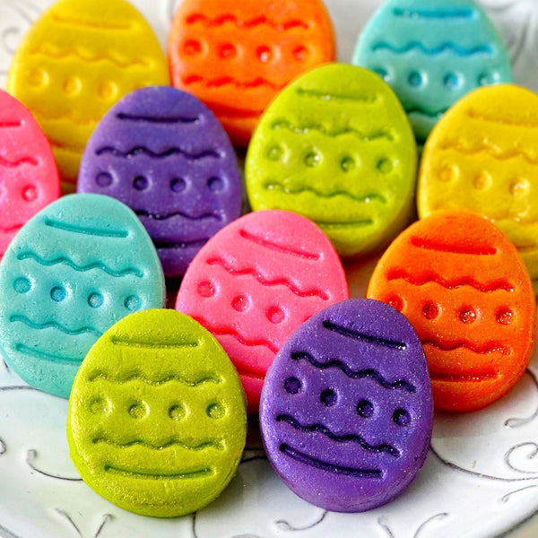 sparkly easter marzipan eggs closeup