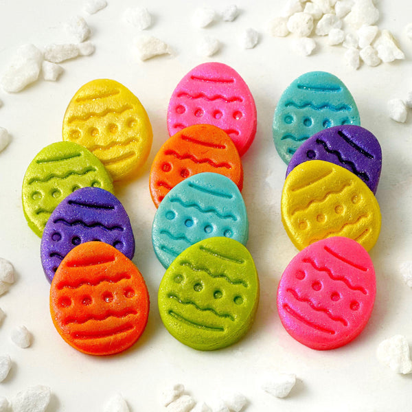 sparkly easter marzipan eggs in rows