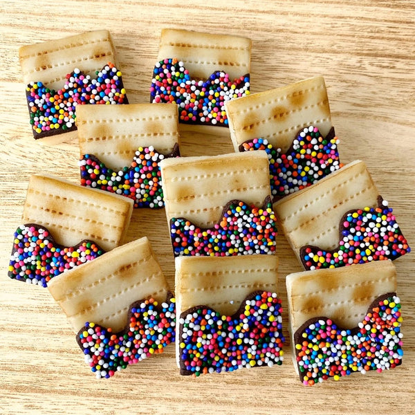 passover seder rainbow sprinkle matzah tiles