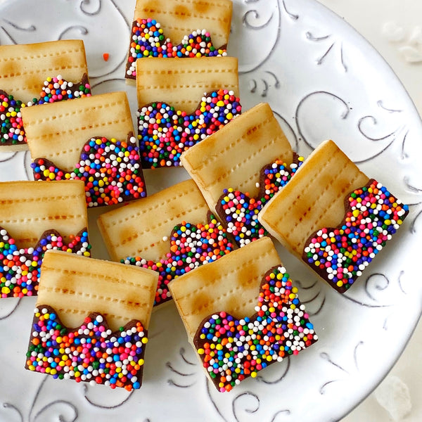 passover seder rainbow sprinkle matzah tiles closeup