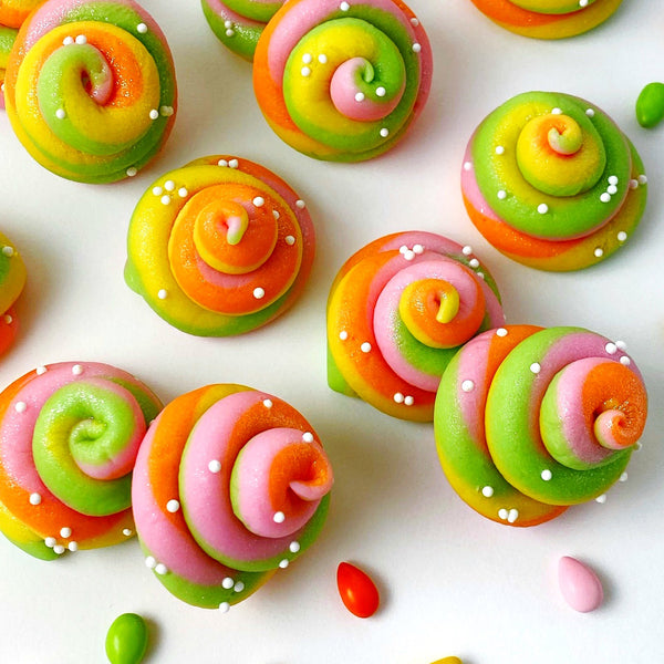 easter bunny marzipan poop candy sculptures closeup