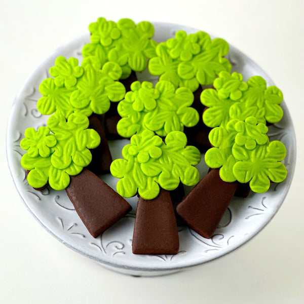 marzipan botanical trees on a plate