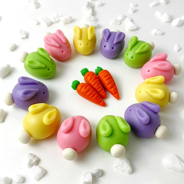 pastel easter bunnies marzipan candy sculpture treat