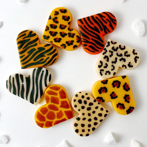 Valentine's Day animal print marzipan heart tiles
