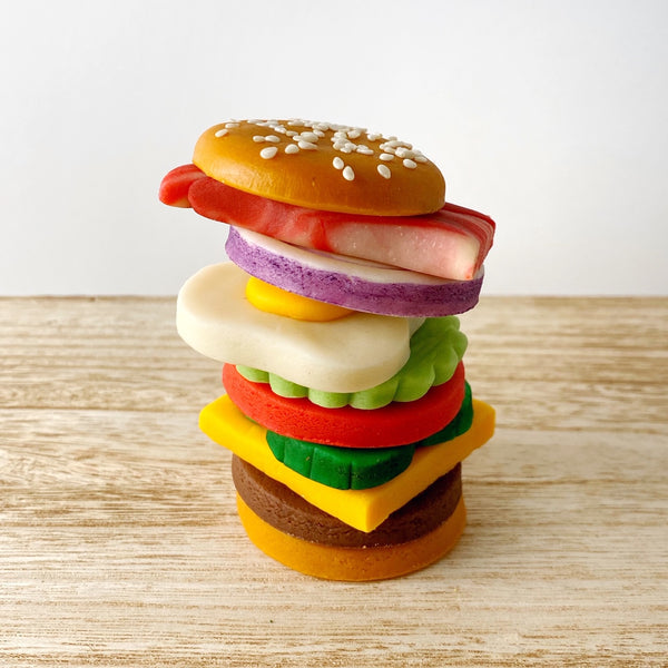 picnic foodie hamburger marzipan candy treats stack