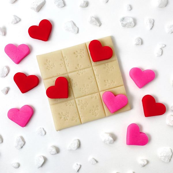 Valentine's Day hearts tic tac toe marzipan candy treats