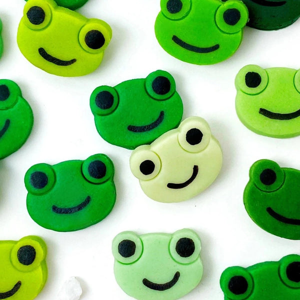 Passover ombré green frogs mini marzipan candy bites closeup