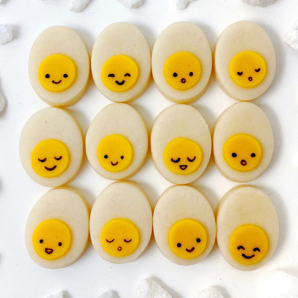 kawaii Easter egg mini marzipan candy bites in a grid