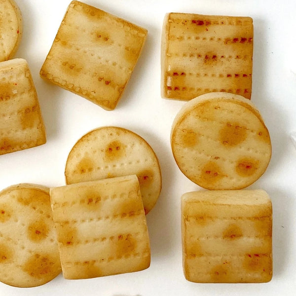 Passover round & square matzah mini marzipan candy bites closeup