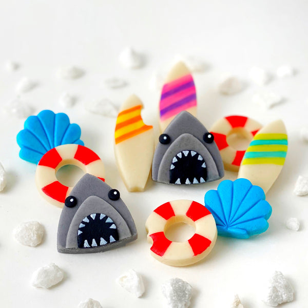 beach party favors shark week ideas marzipan candy cookies portrait
