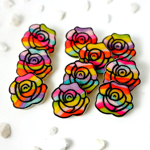 rainbow marzipan roses flatlay