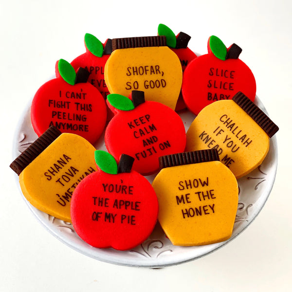 rosh hashanah apples honey marzipan gift conversation tiles on a plate