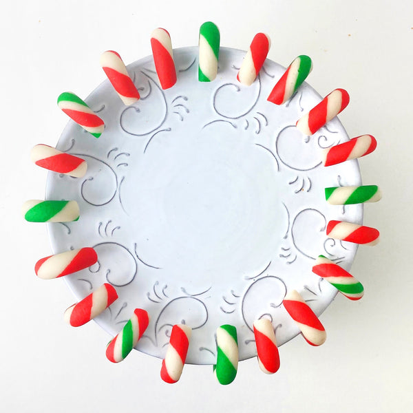 marzipan xmas candy cane green & red on a plate