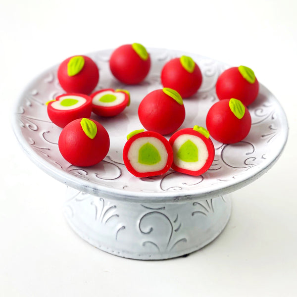 rosh hashanah marzipan apple truffles on a tray