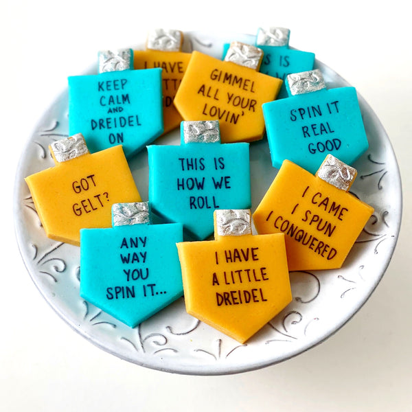 dreidel conversation tiles hanukkah gift on a plate