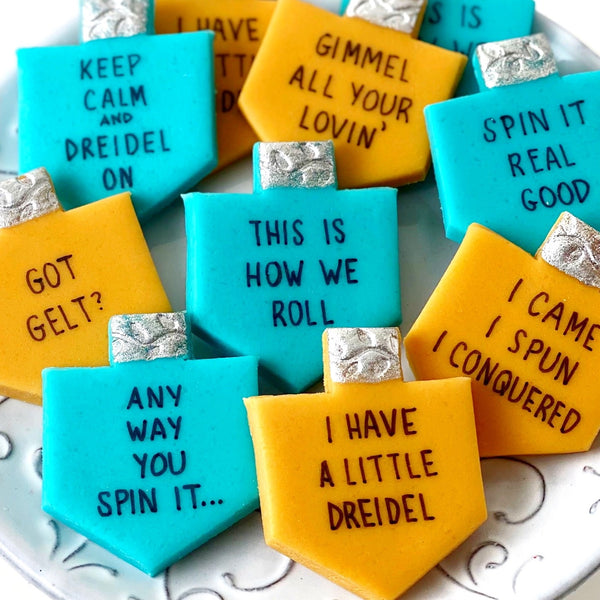 dreidel conversation tiles hanukkah gift closeup