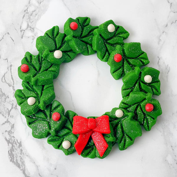 marzipan christmas wreath on marble