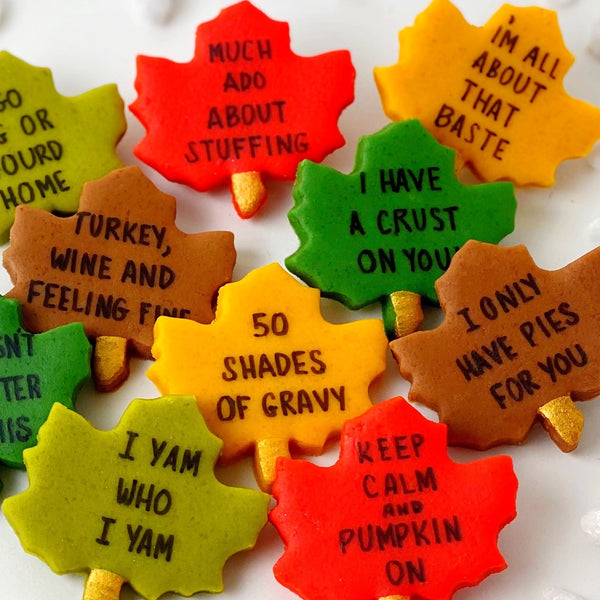 thanksgiving conversation marzipan leaves closeup