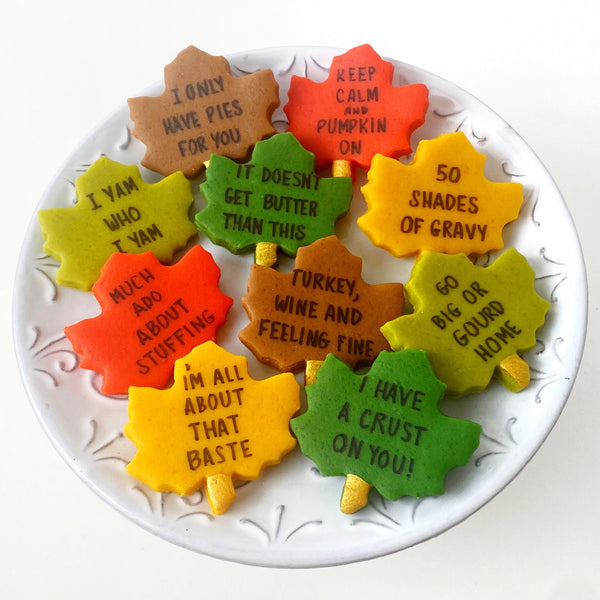 thanksgiving conversation marzipan leaves flat on a plate
