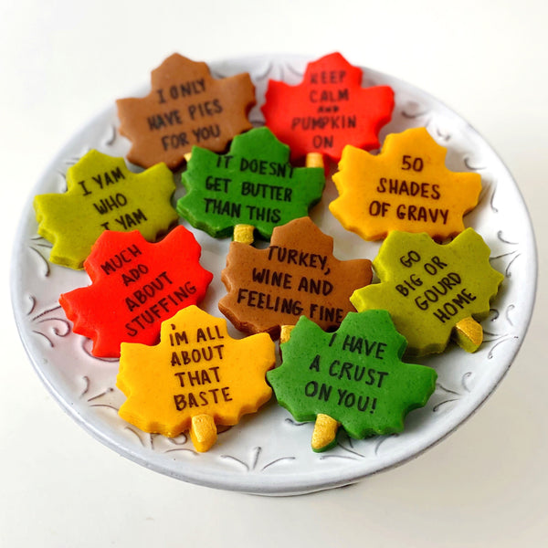 thanksgiving conversation marzipan leaves on a plate