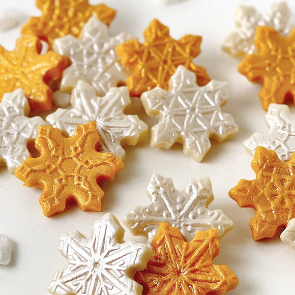 luxe combo marzipan snowflakes closeup