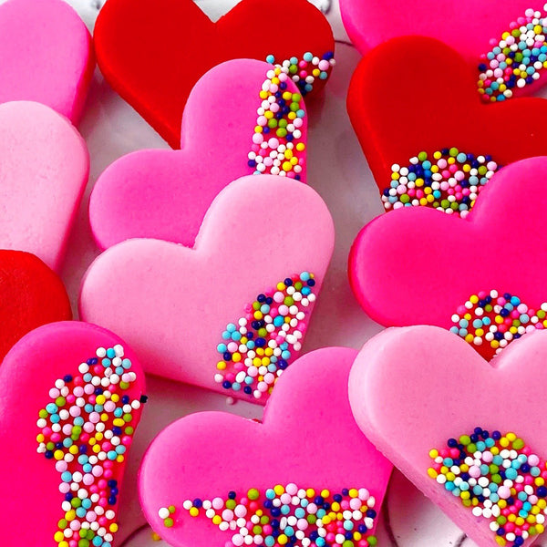Valentine's Day sprinkle marzipan hearts traditional  closeup