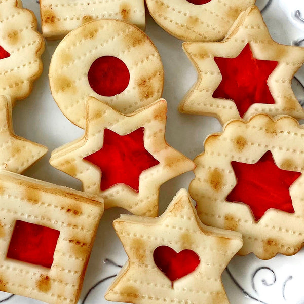 passover matzah linzer marzipan cookies closeup