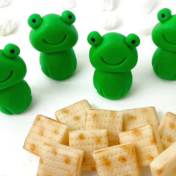 Passover frogs & matzah closeup