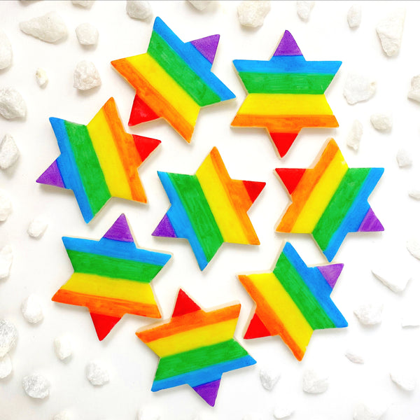 rainbow pride star of David marzipan candy tiles in a circle
