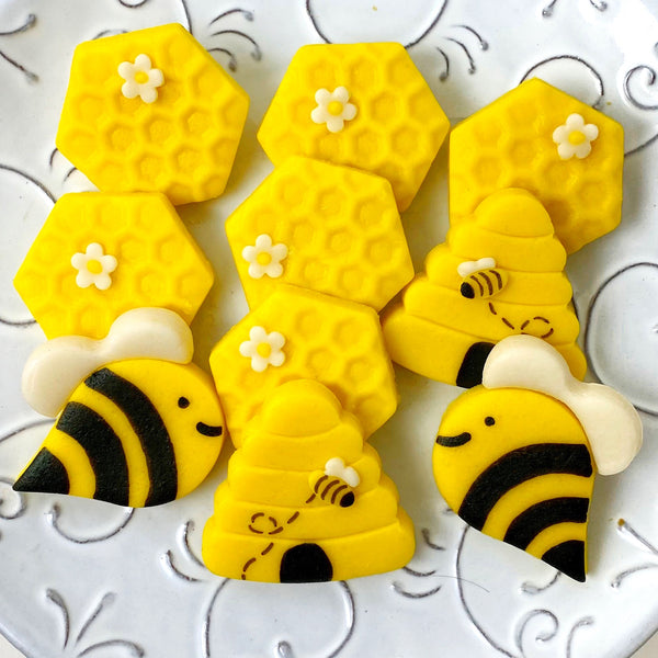 rosh hashanah bee honey honeybee candy tiles on a plate
