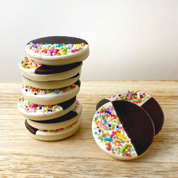 sprinkle black white marzipan candy cookies stack