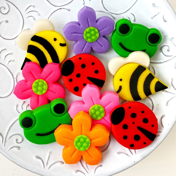 garden marzipan candy tiles on a plate