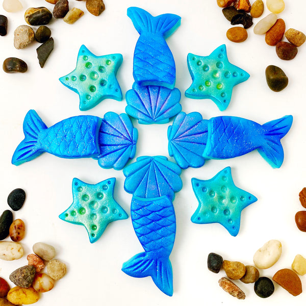 under the sea mermaid marzipan candy tiles with rocks