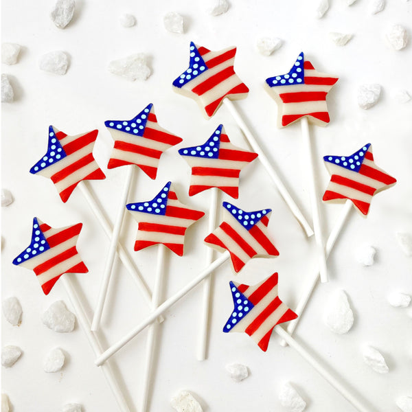 July 4th USA Independence Day stars and stripes  marzipan candy lollipops