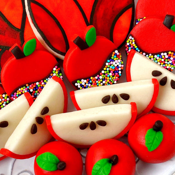 all apple rosh hashanah marzipan candy collection closeup