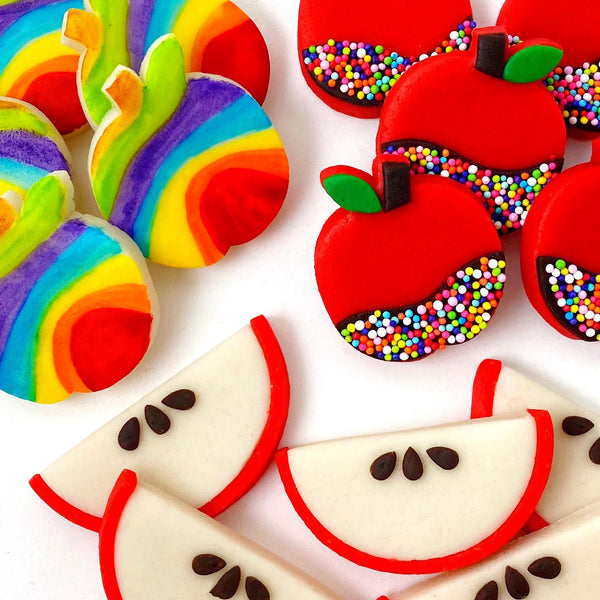 apple variety sampler rosh hashanah marzipan candy tiles closeup