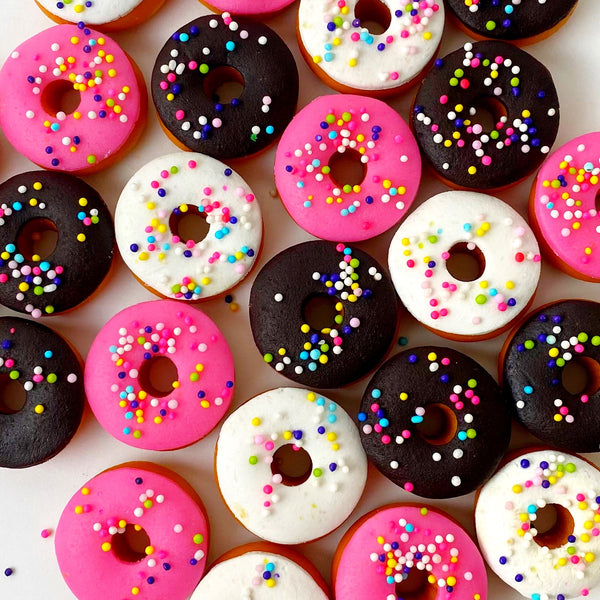 Sprinkle marzipan mini donuts candy close