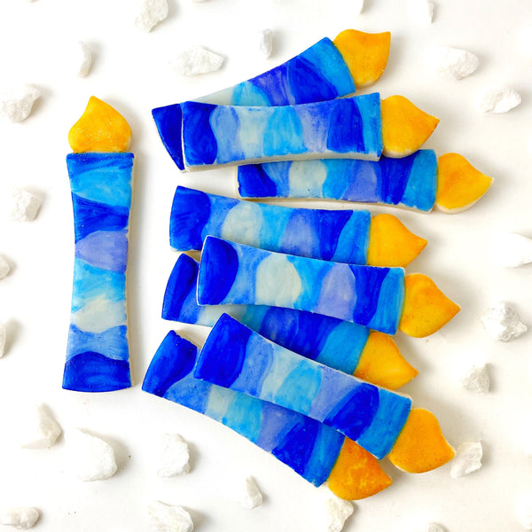 hanukkah blue menorah candles marzipan candy starburst