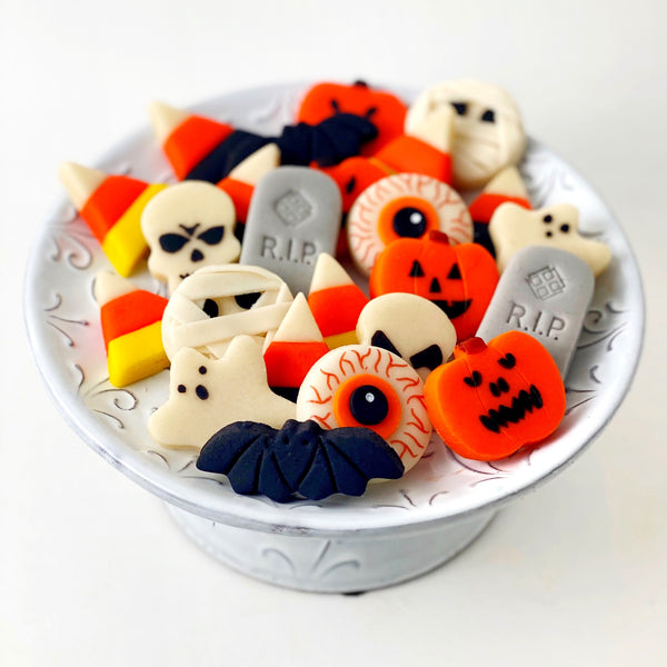 halloween trick or treat tiles on a plate