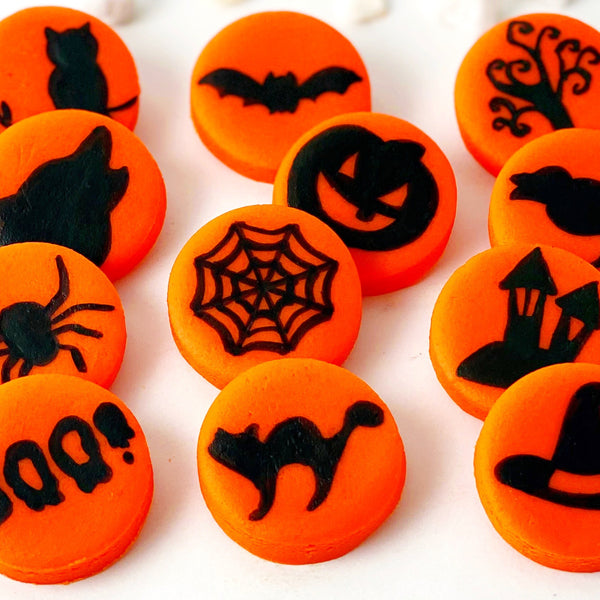 halloween orange silhouette tiles closeup