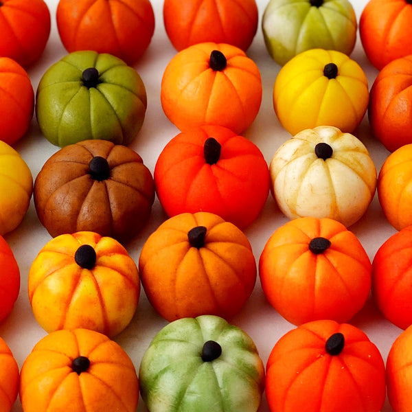 thanksgiving marzipan pumpkins and gourds army closeup