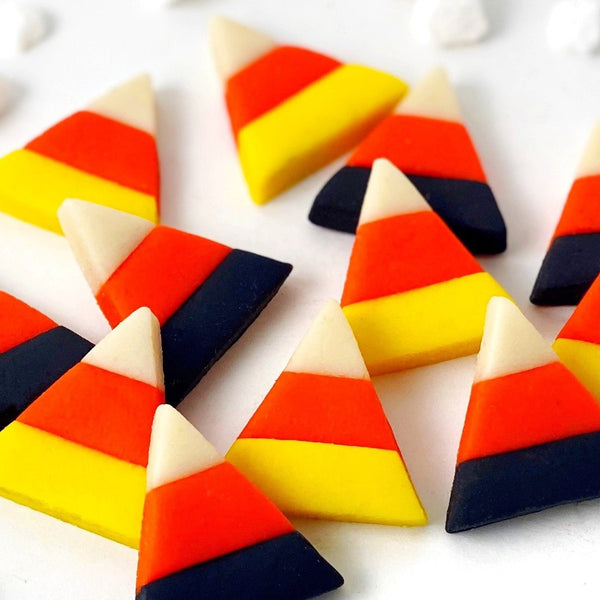 Halloween candy corn tiles close up