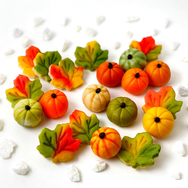 autumn harvest Thanksgiving marzipan hostess gift pumpkin gourd maple leaves