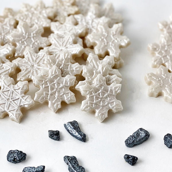 Christmas winter snowflake marzipan candy tiles with rocks