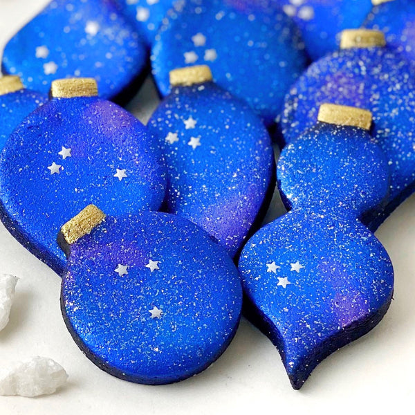 marzipan galaxy christmas ornaments closeup