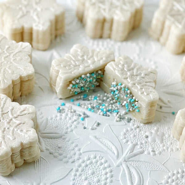 Snowflake sprinkle surprise Christmas marzipan less close