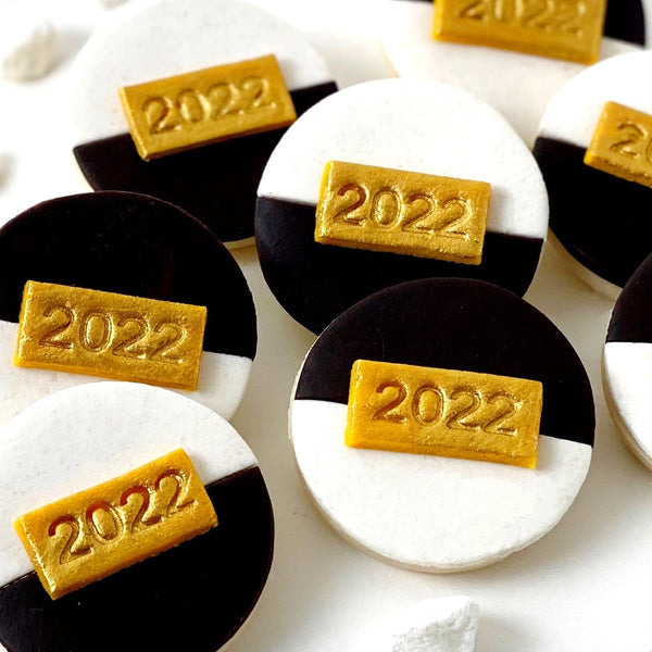 new year's cookie black & white closeup