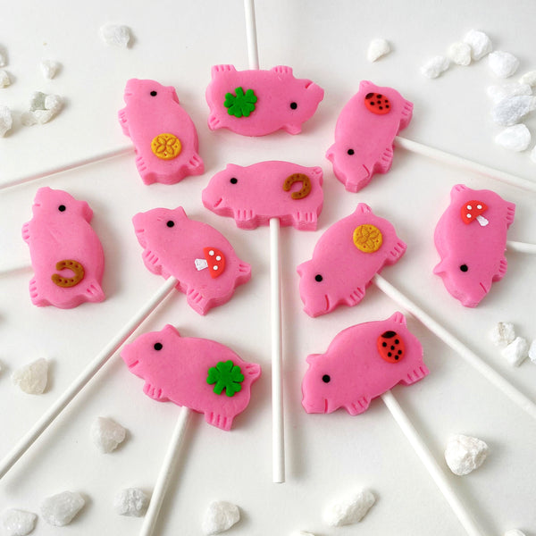 marzipan pigs Christmas glucksschwein pink candy lollipops for good luck t shape