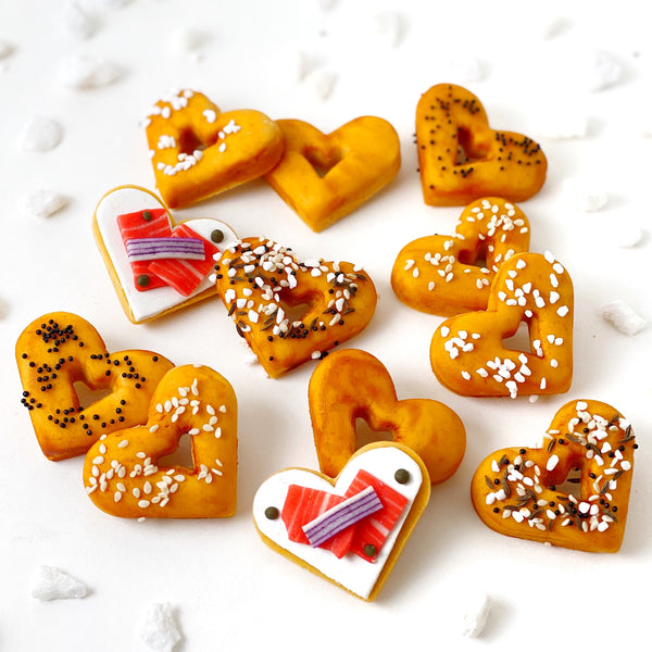 valentine's day heart marzipan bagel brunch flatlay