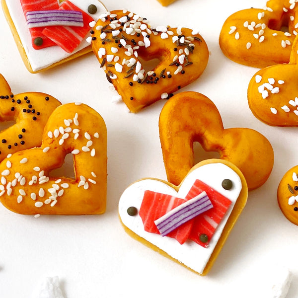 valentine's day heart marzipan bagel brunch closeup 2